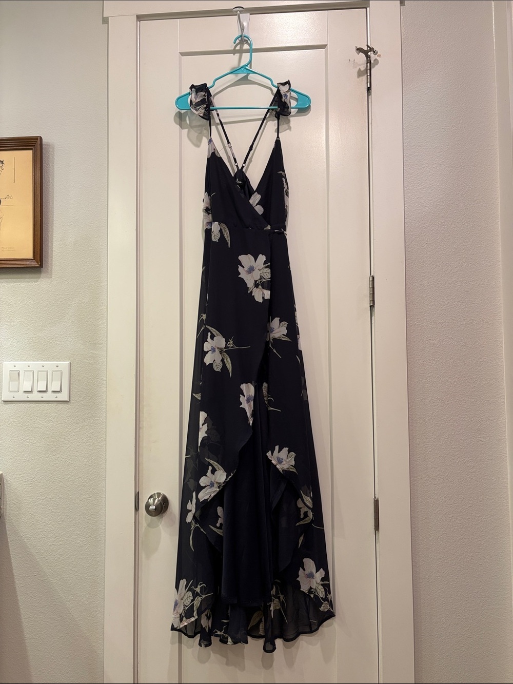 Floral Wrap Formal Maxi Dress - Navy with White Floral